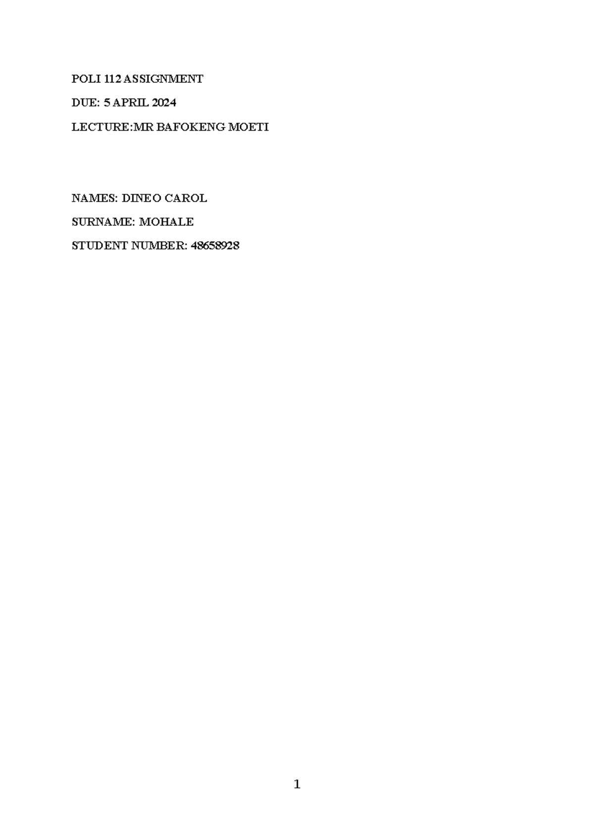 POLI 112 Assignment 2: Analyzing the Concept of Power - Studocu
