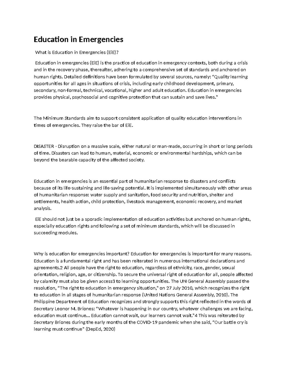 Education in Emergencies (EiE): Importance and Standards for Crisis ...