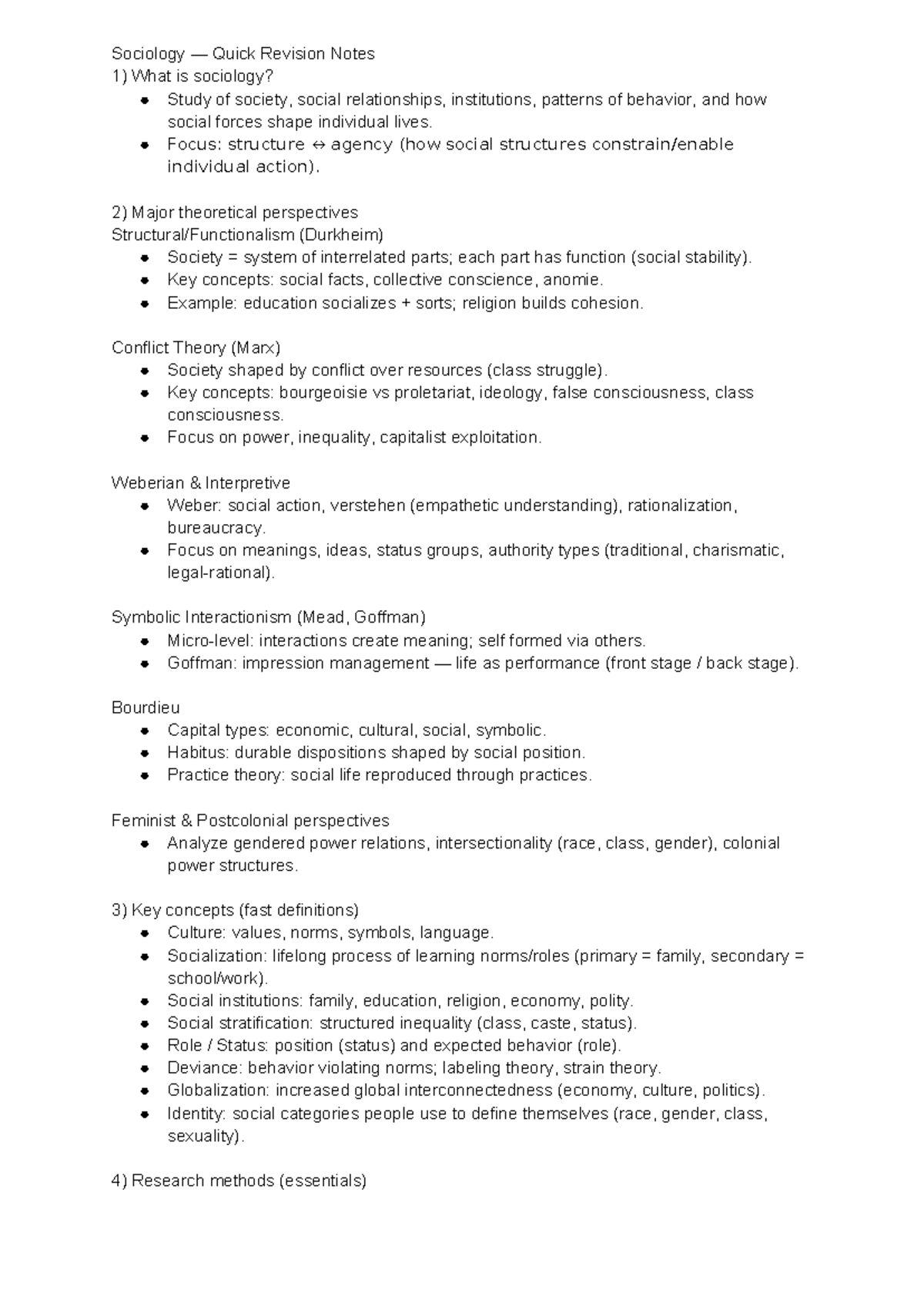 Sociology Revision Notes (PHILO): Key Theories & Concepts - Studocu