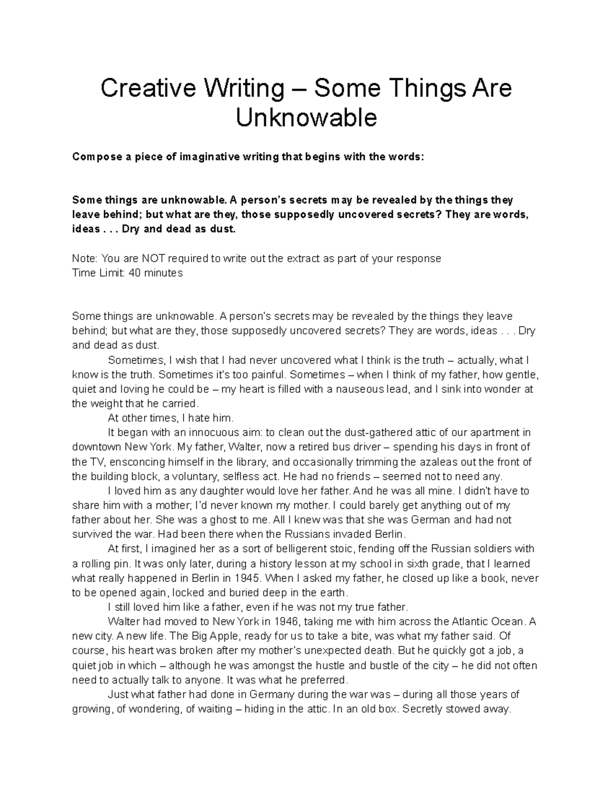 Creative Writing – Unraveling Unknowable Truths about Family Secrets ...