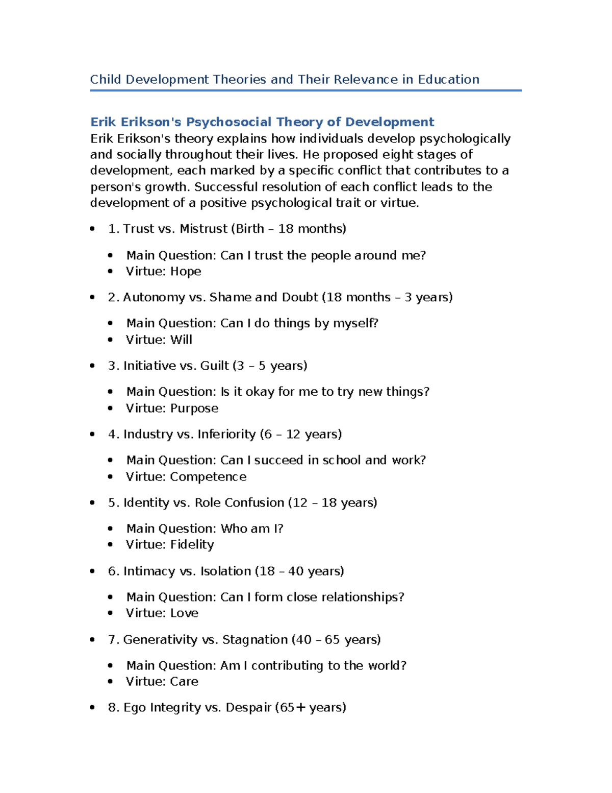 Psychological Theories in Child Development and Education - Studocu