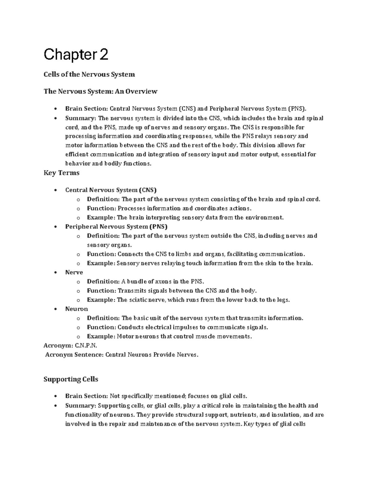 Chapter 2 Summary: Cells of the Nervous System (CNS & PNS) - Studeersnel