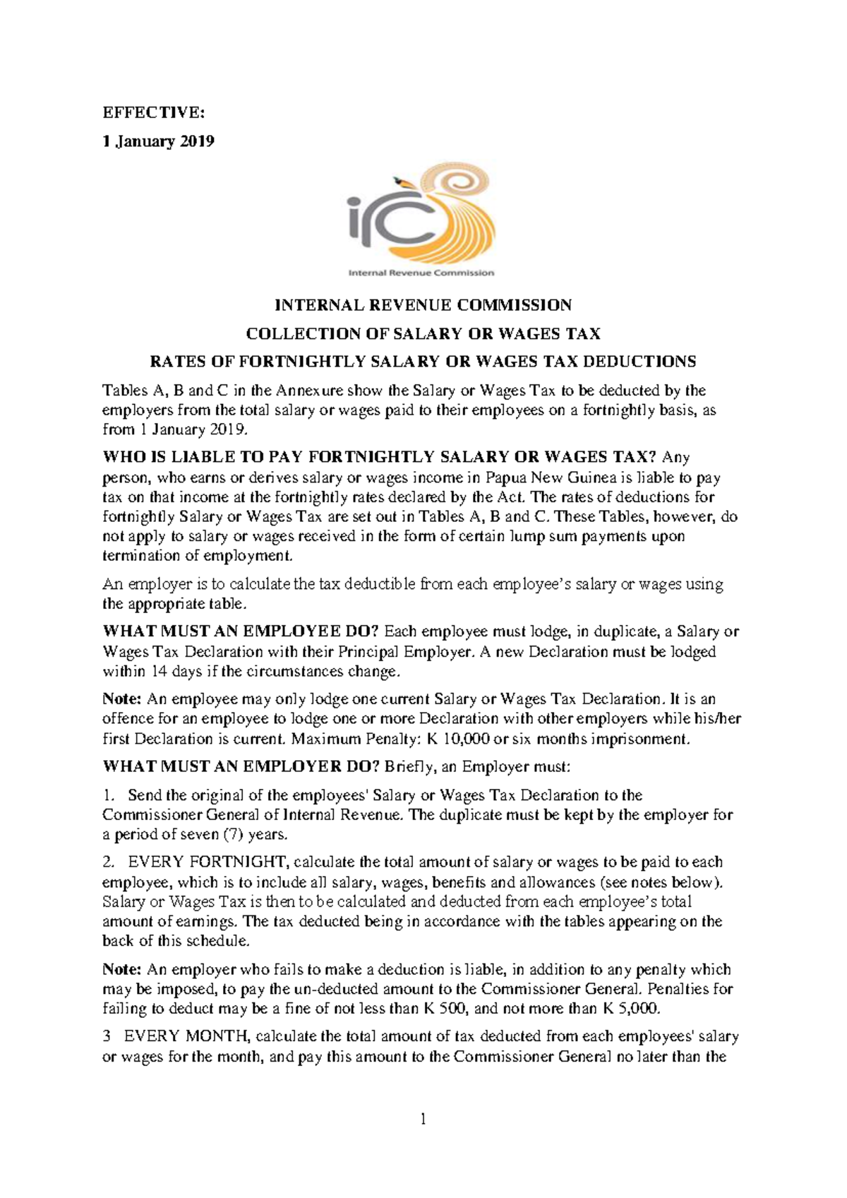 2019 PNG Salary & Wages Tax Rates: Fortnightly Deductions Guide - Studocu
