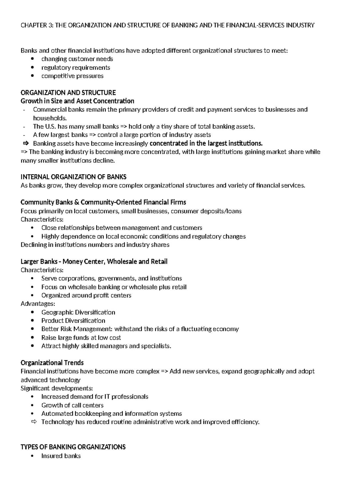 Summary of Chapter 3: Organization & Structure of Banking - Studocu