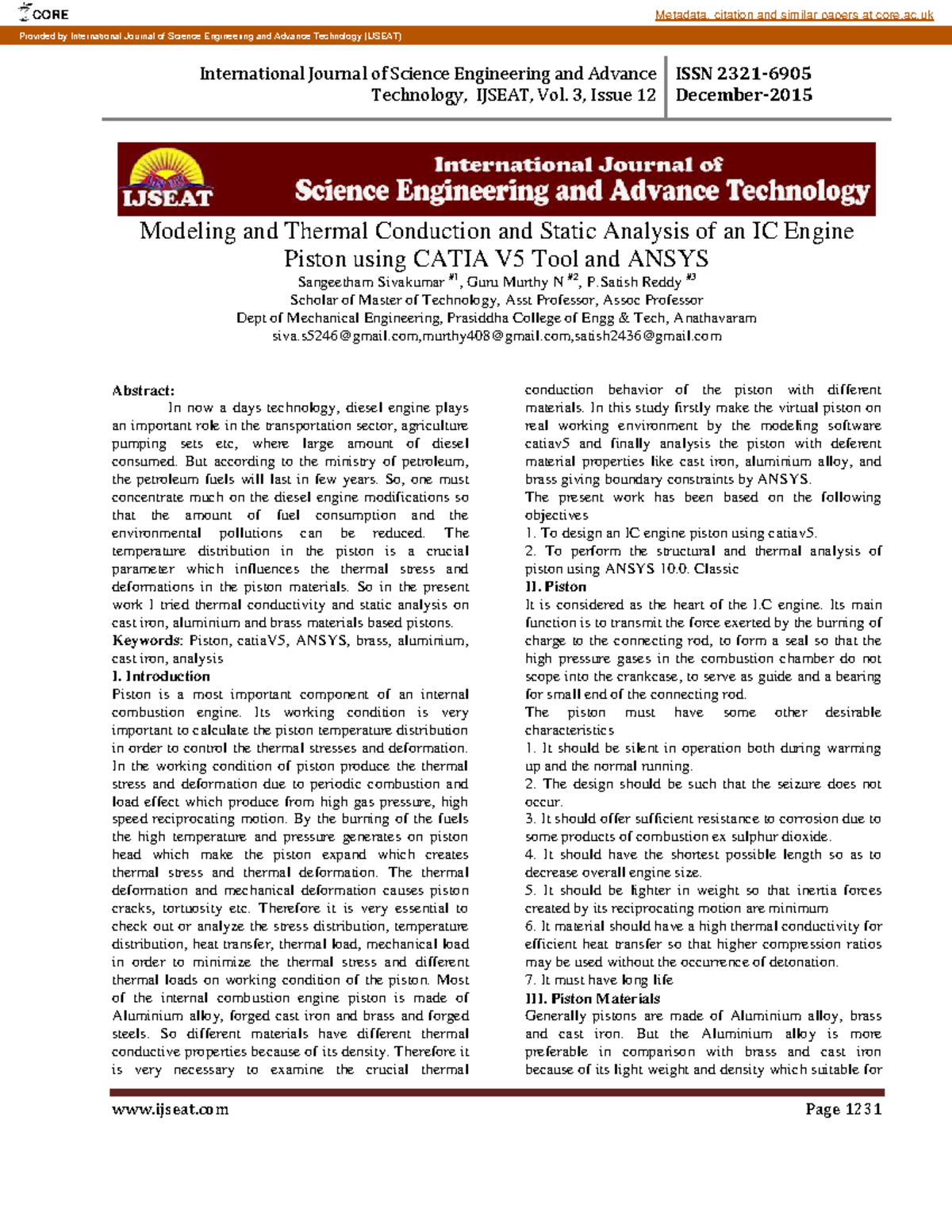 Modeling and Thermal Analysis of IC Engine Piston - M.Tech Theses - Studocu