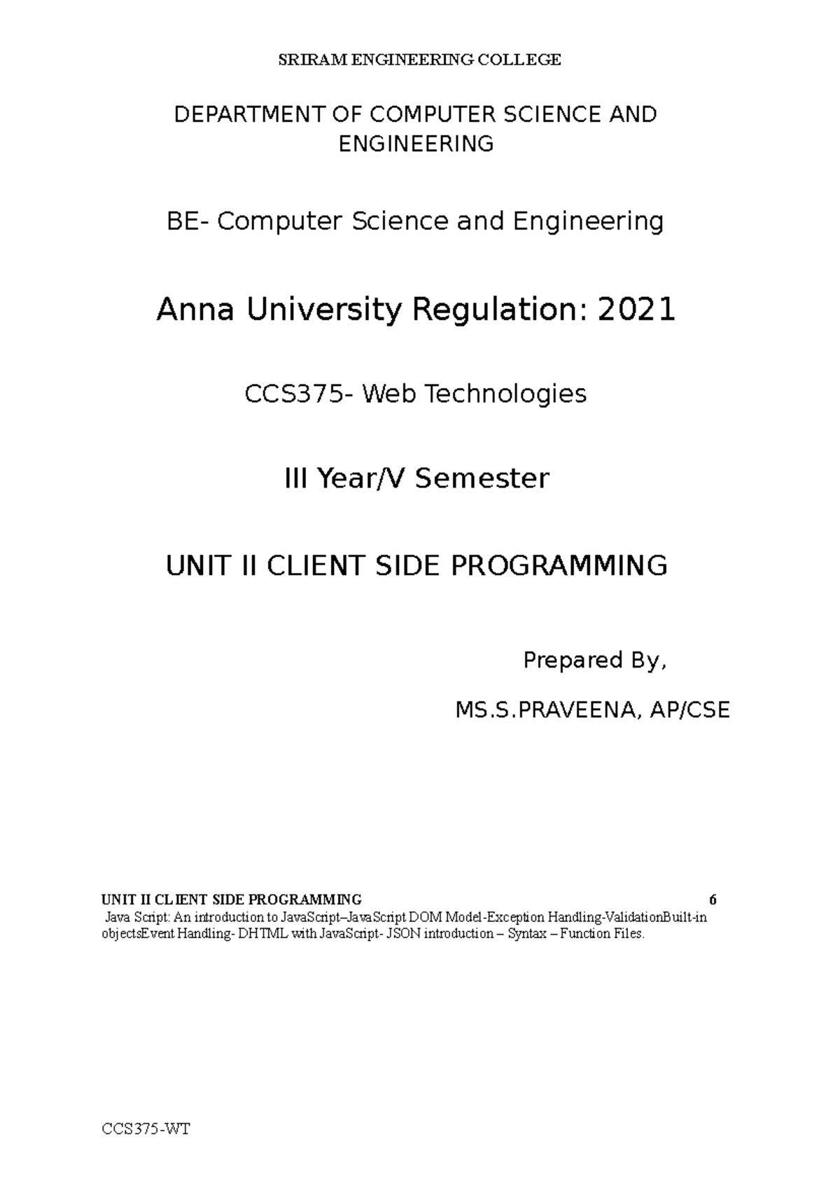 CSE 2021 Web Technologies: Unit II Client-Side Programming Notes - Studocu
