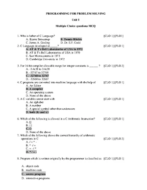UNIT 1 -PPS Objective Questionnaire for Exams - Programming For Problem ...