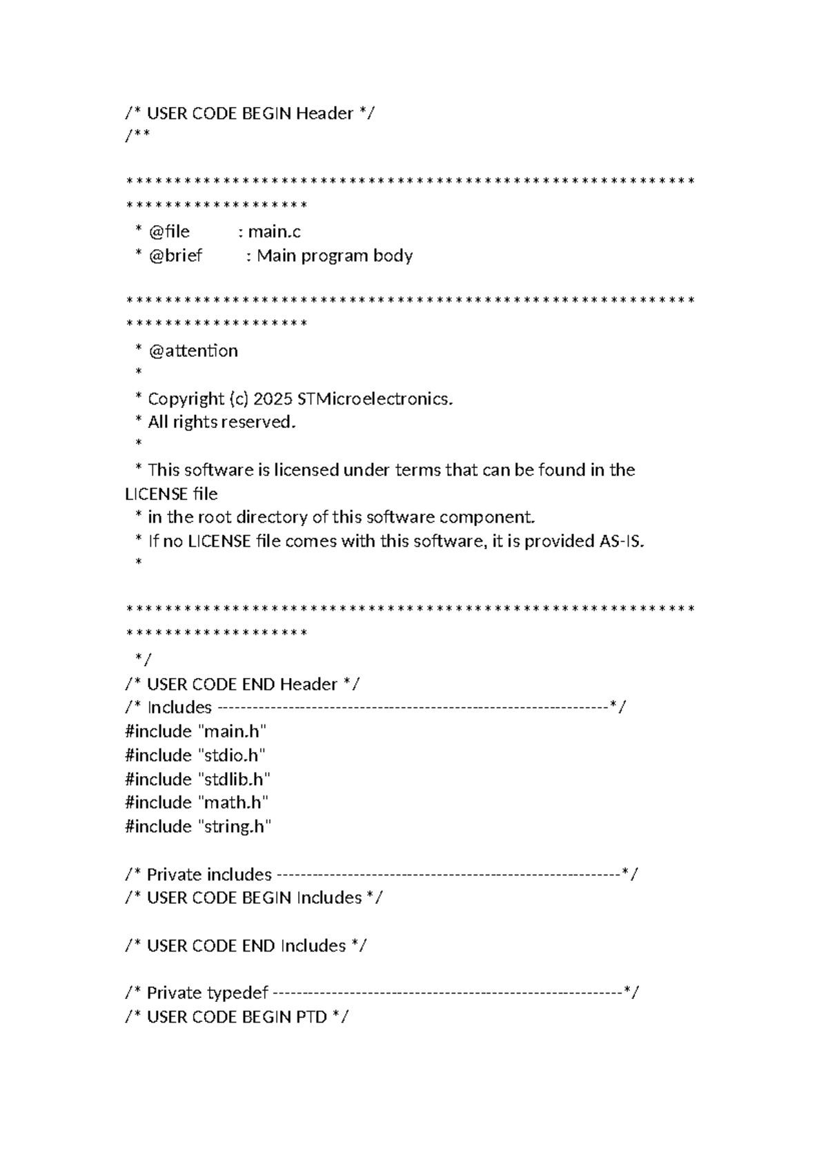 Main.c: Main program body for STM32 development (USER CODE) - Studocu