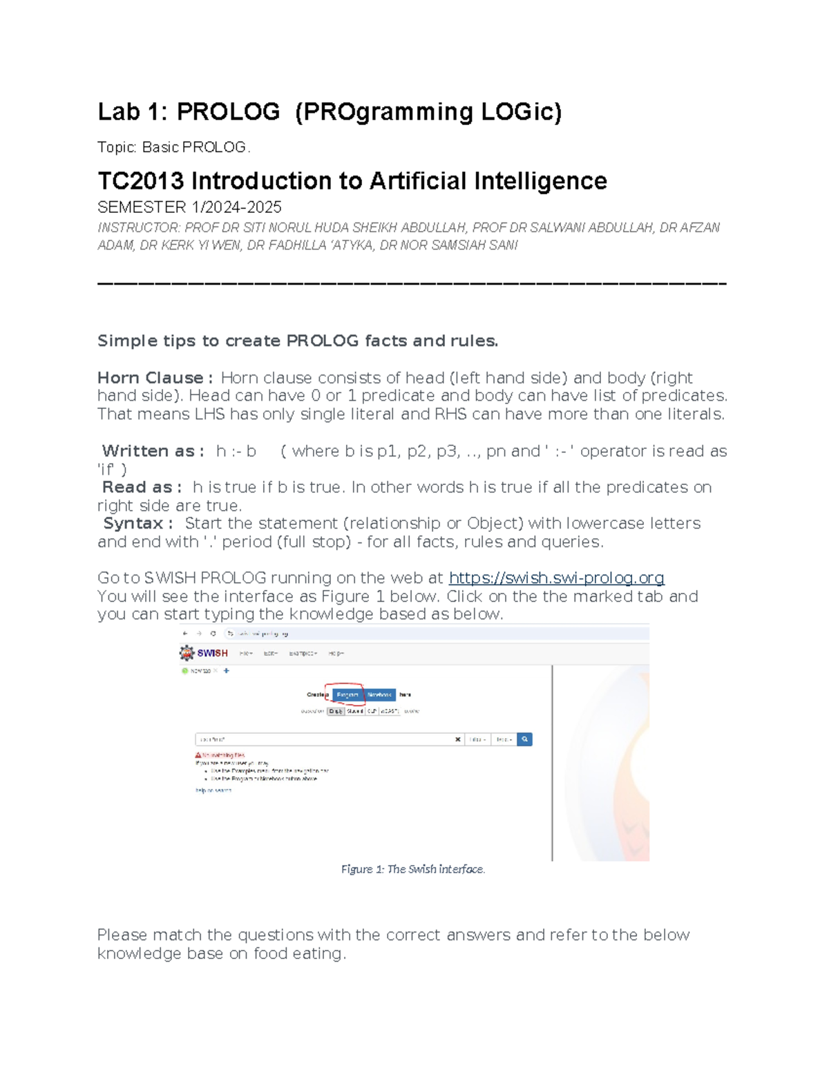 2024 TC2013 exercise 1 Prolog Unification and Disjunction - Lab 1 ...
