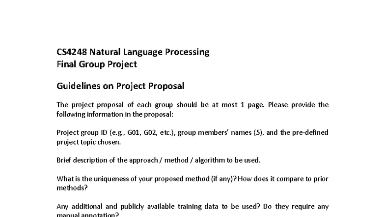 CS4248 Natural Language Processing Final Project Proposal Guidelines ...