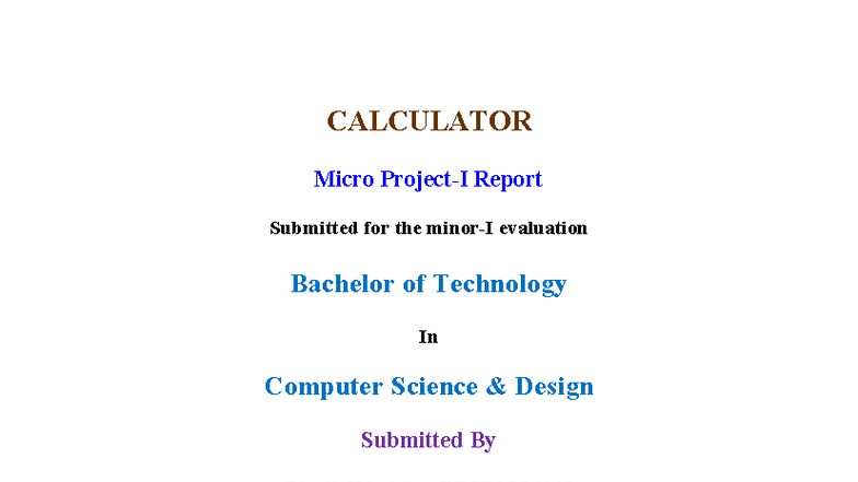 BTCD25O1045 Micro Project: Innovative Calculator Design Report - Studocu