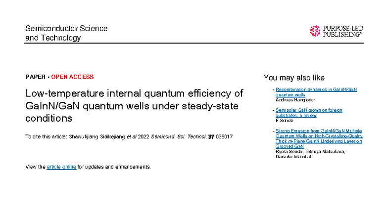 Internal Quantum Efficiency of Quantum Wells: Insights from PL ...
