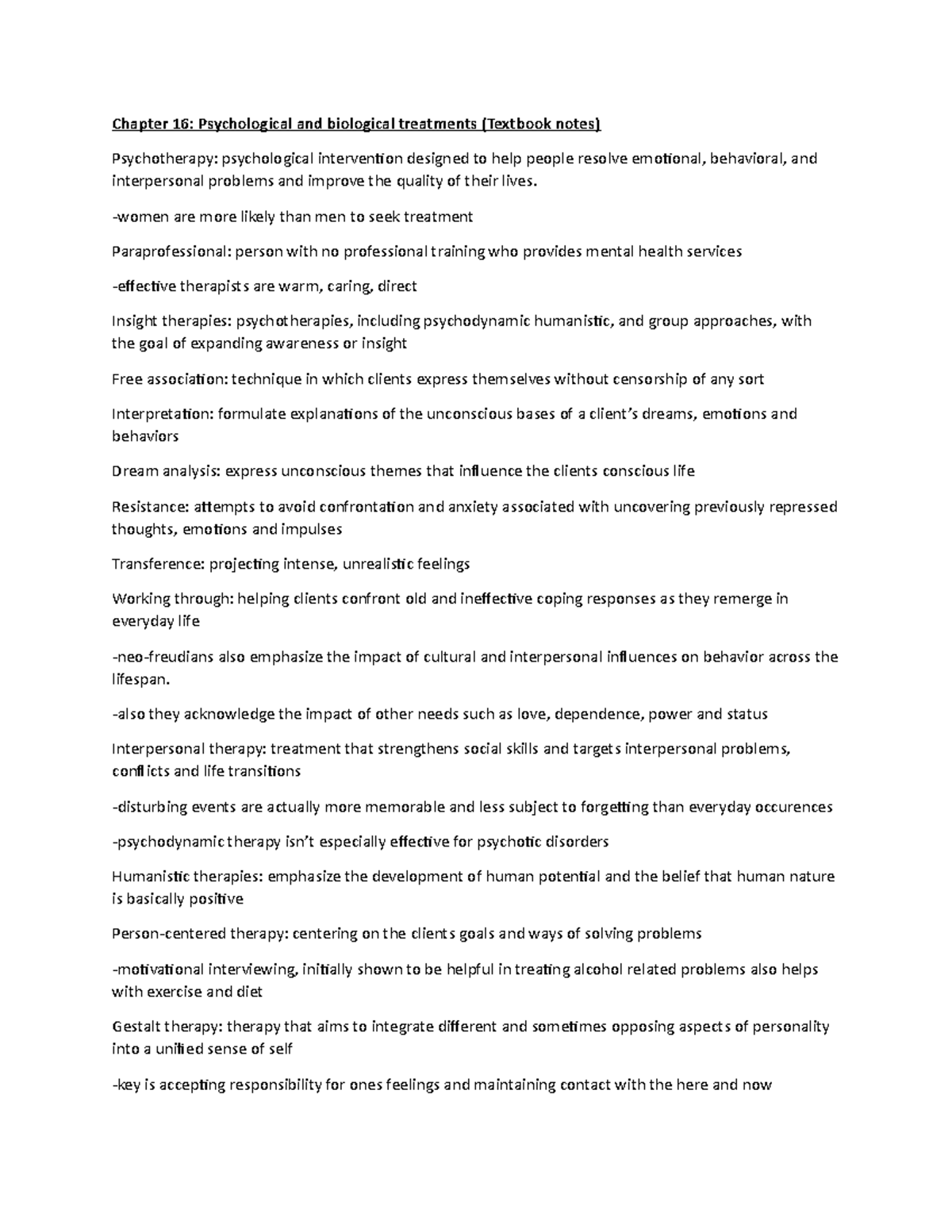 Chapter 16: Psychological and Biological Treatments - PSYC 1011 Notes ...