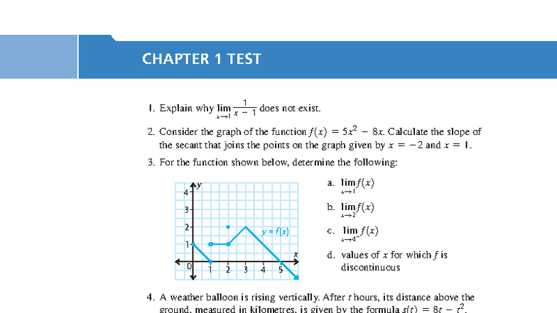 CHAPTER 1 TEST 060: Limits and Continuity Concepts - Studocu