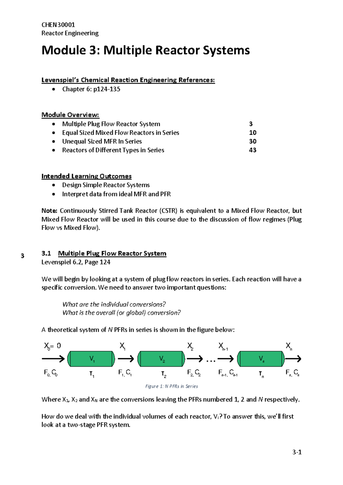 CHEN30001 Module 3 Reactor Systems Course Notes: PFR & MFR Analysis ...