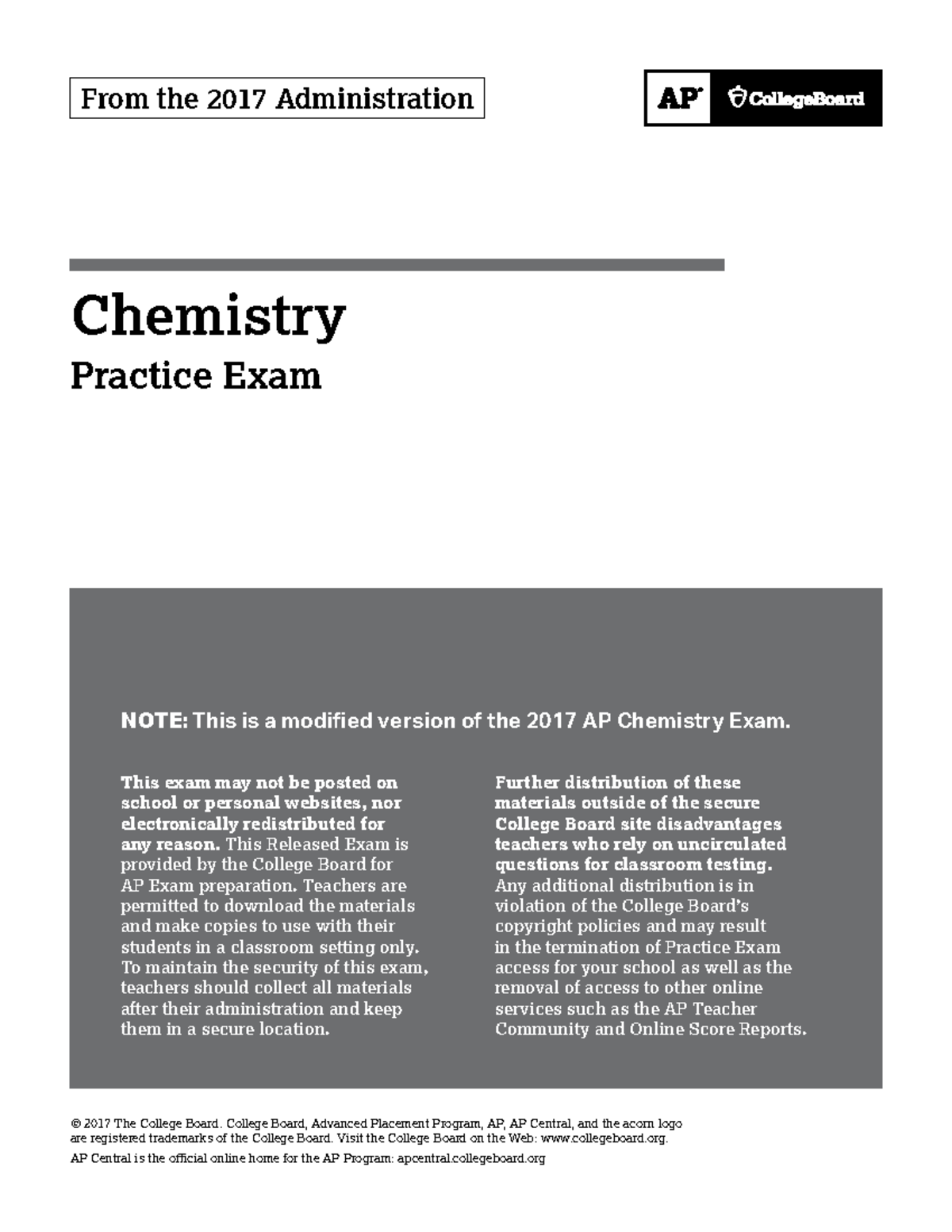 2017 AP Chemistry Practice Exam (HW) - Studocu
