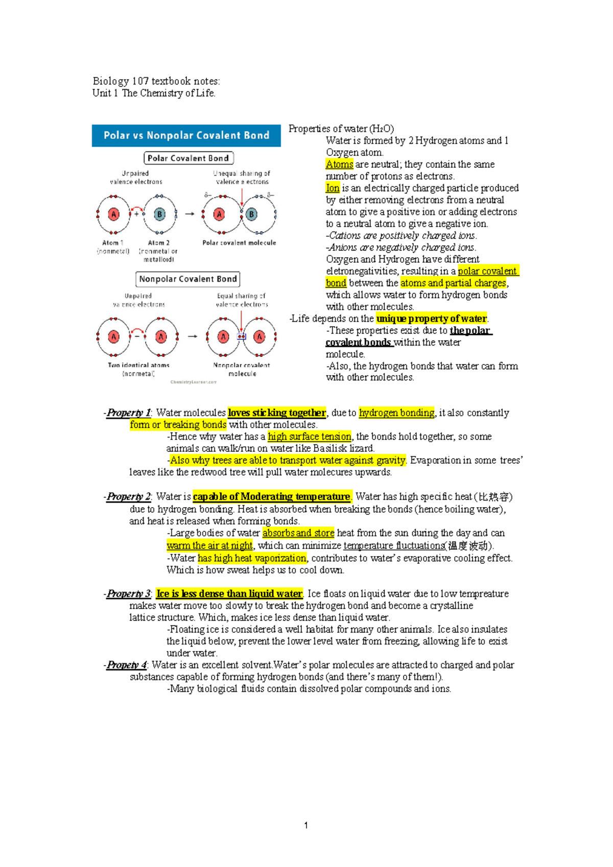 Bio 107 Textbook Chapter 2 - Biology 107 textbook notes: Unit 1 The ...