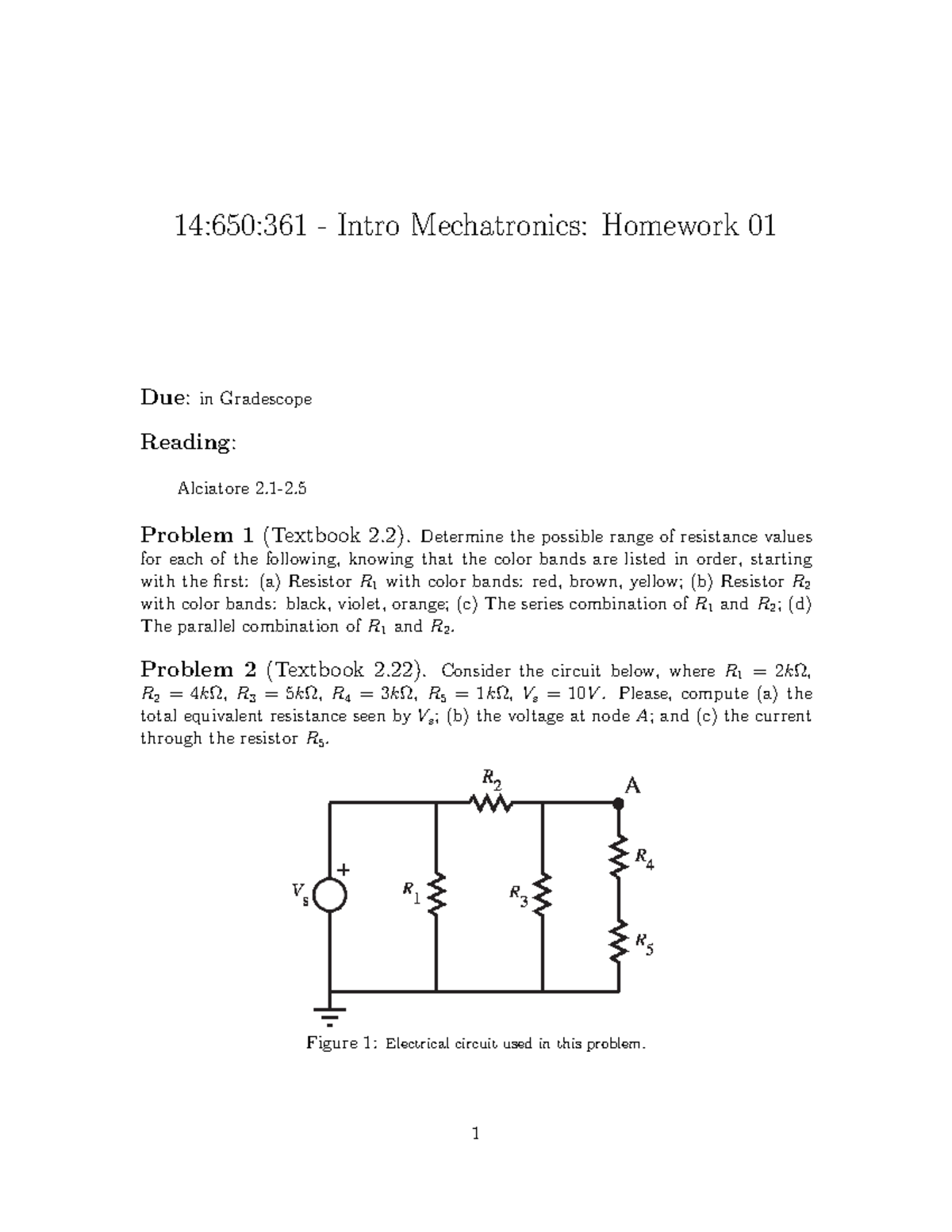 14:650:361 Intro Mechatronics: HW 01 - Resistance Calculations - Studocu