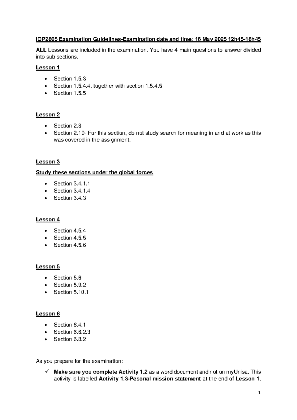 IOP2605 Final Exam Guidelines: Key Lessons and Sections to Study - Studocu