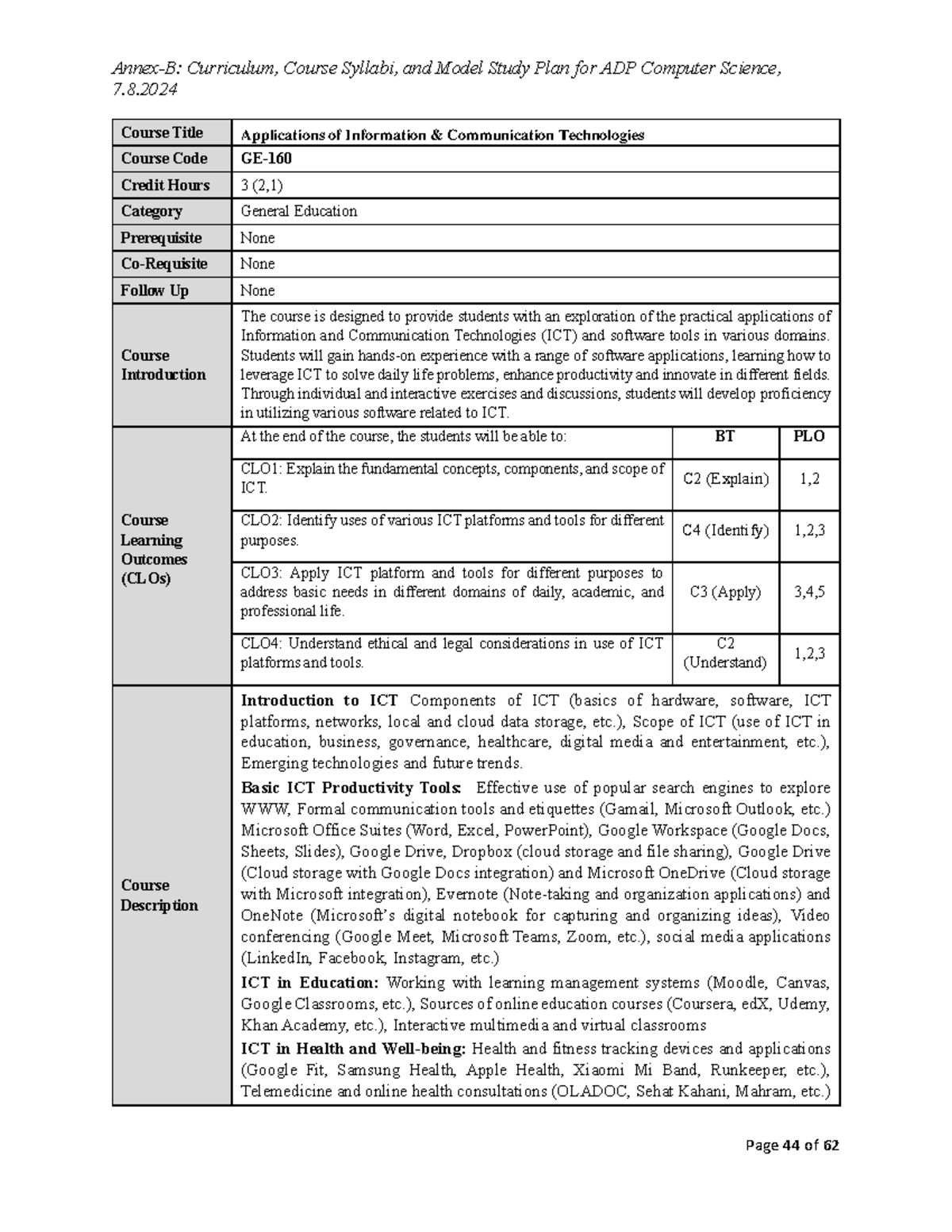 Curriculum and Syllabus for ADP Computer Science: Applications of ICT ...