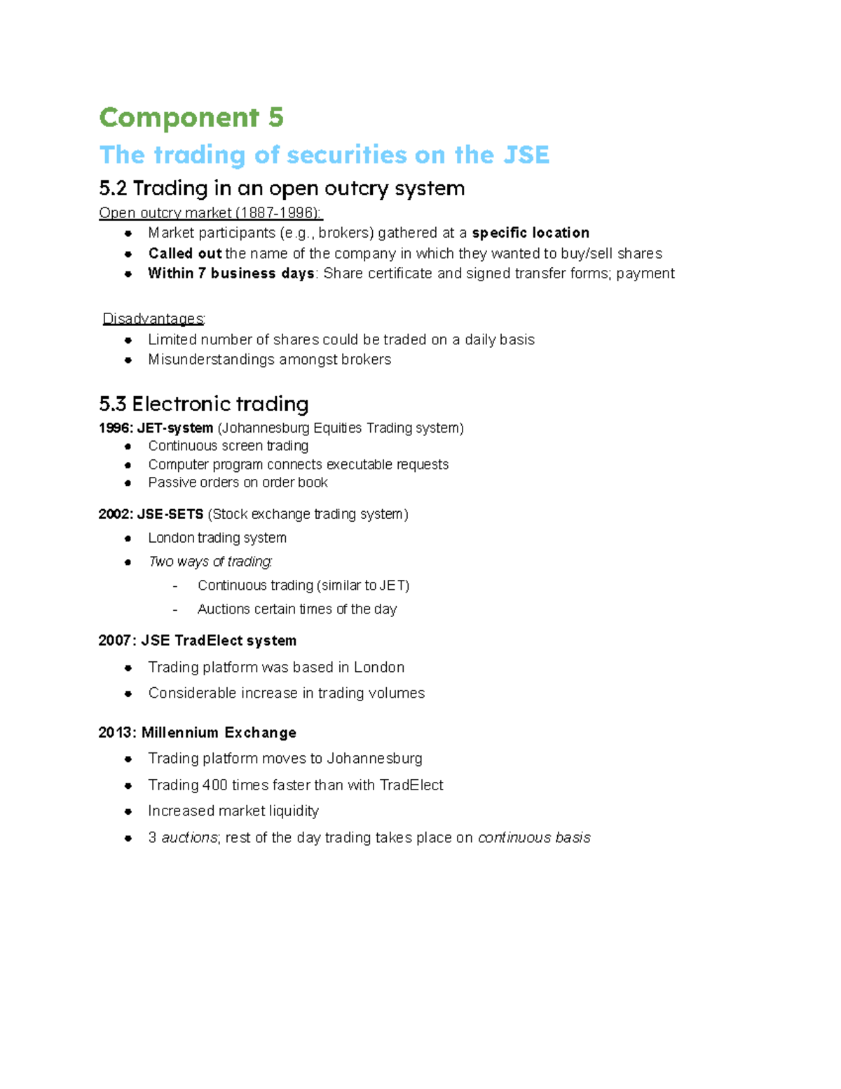 Comp 5 BM - Trading Securities on the JSE: Open Outcry & Electronic ...