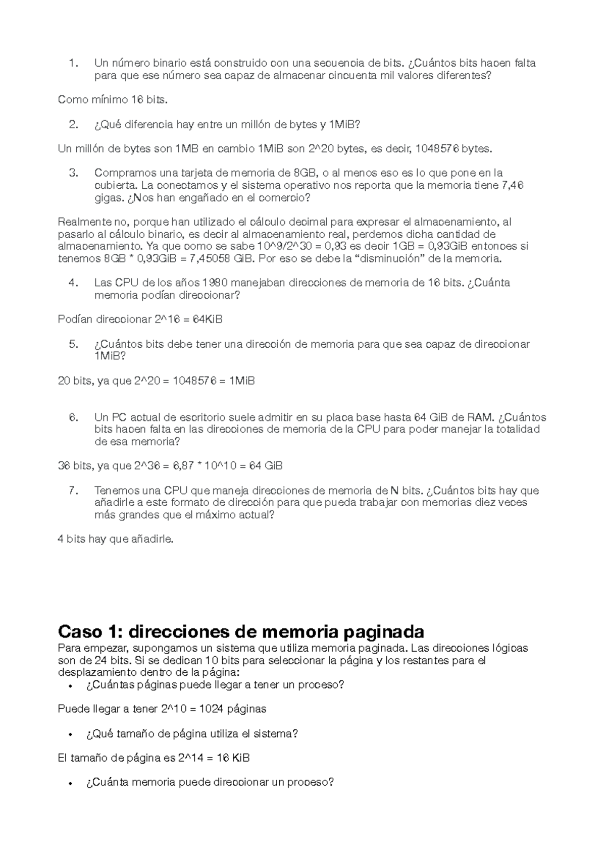 Ejercicios Caso 1 y 2: Memoria Paginada y Espacio Lógico vs Físico - Document Preview