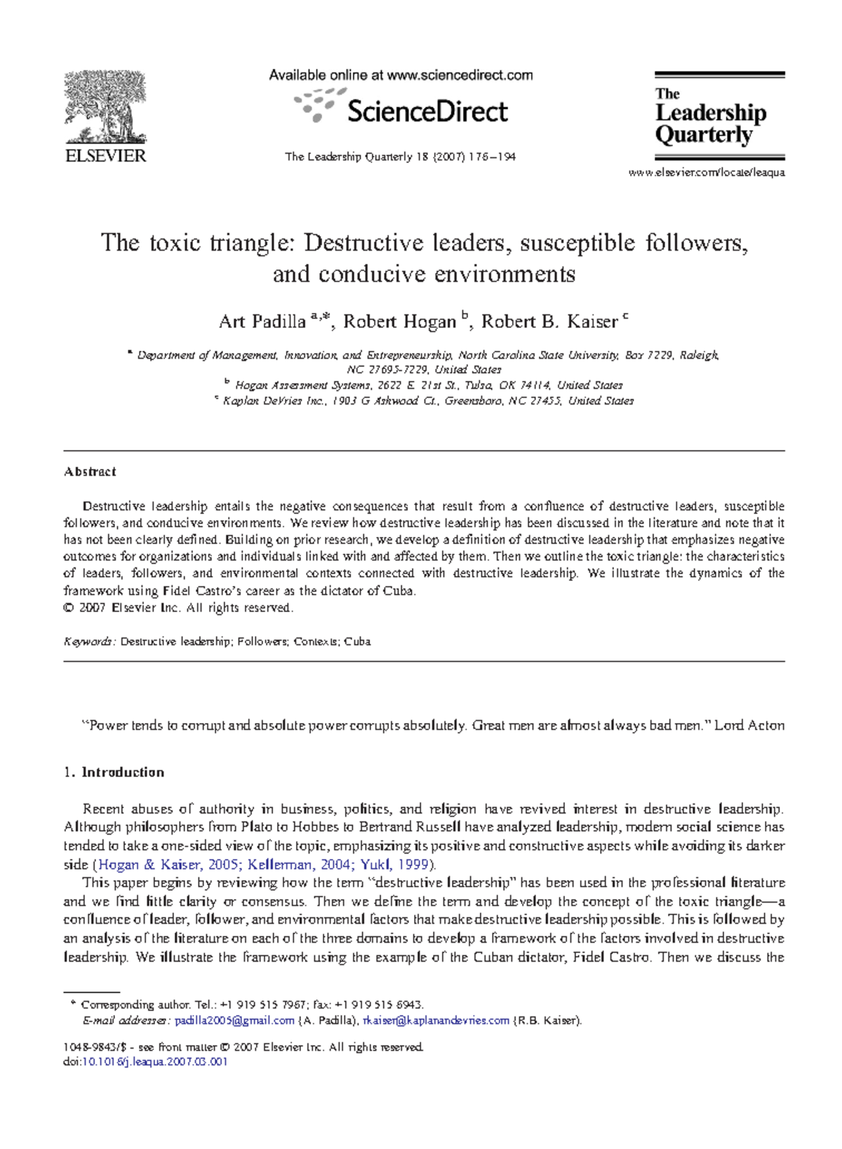 Toxic Leadership: Analyzing the Toxic Triangle Framework (Case Study ...