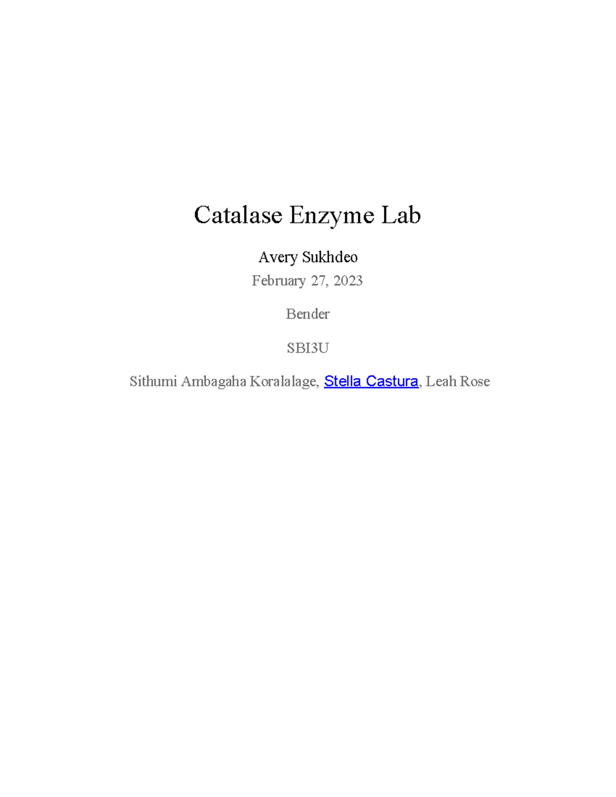 SBI3U Catalase Enzyme Lab Observations and Results - Studocu