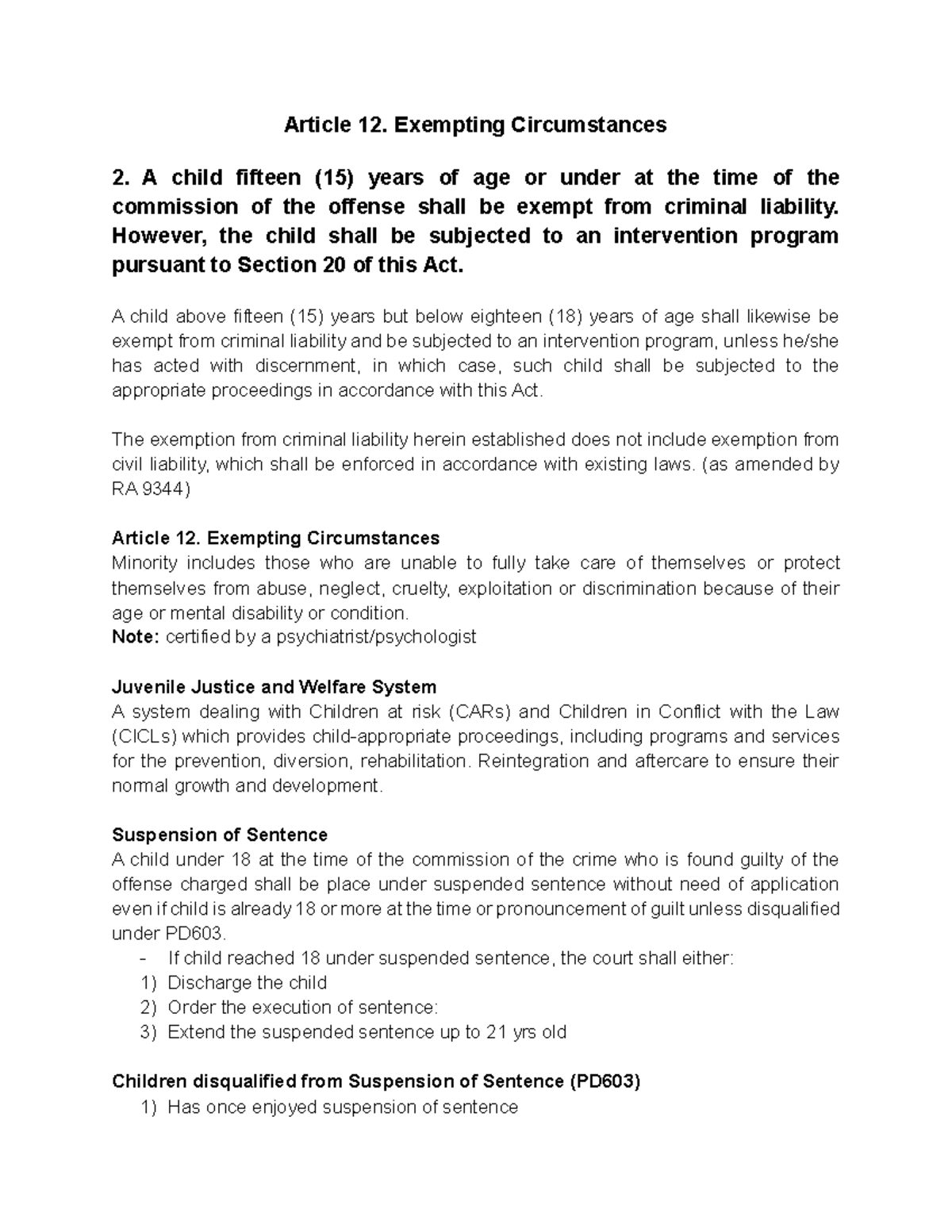 Article 12: Exempting Circumstances and Criminal Liability for Minors ...