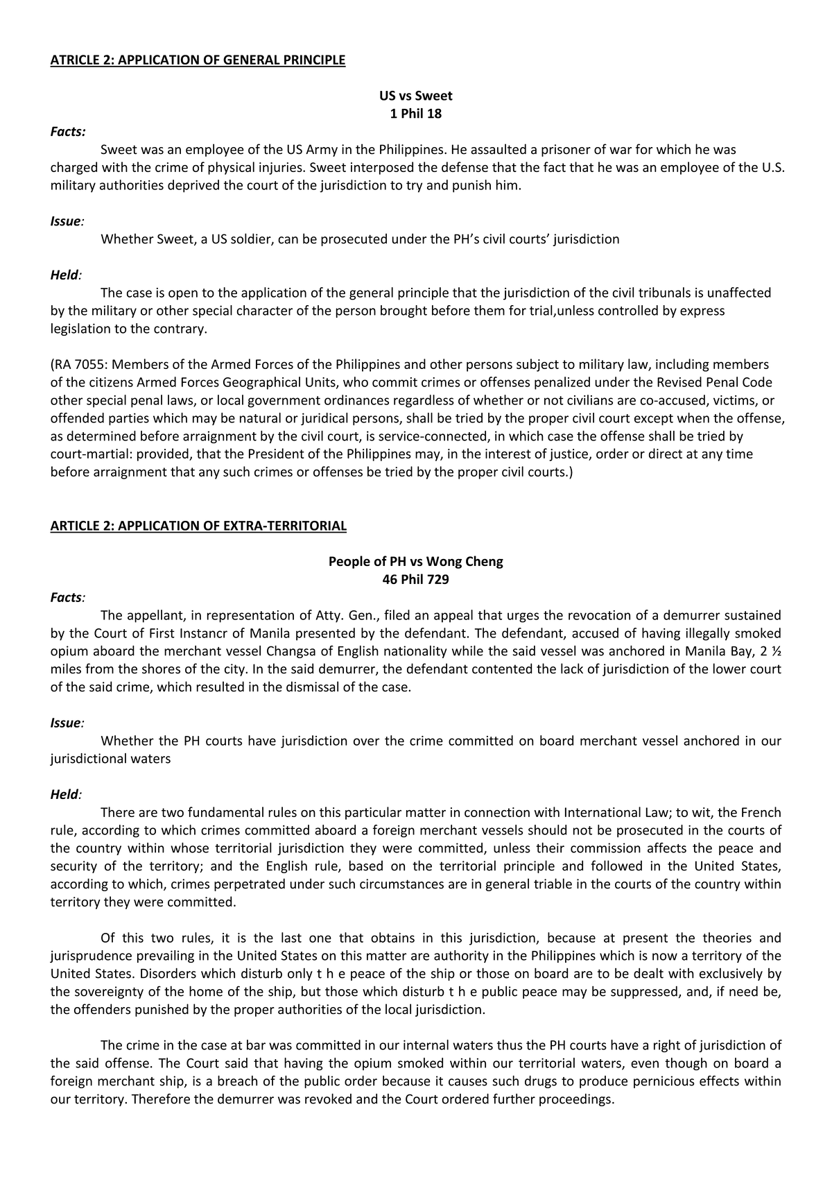 Criminal Law Cases 1: Analysis of Jurisdiction and Liabilities in Key ...