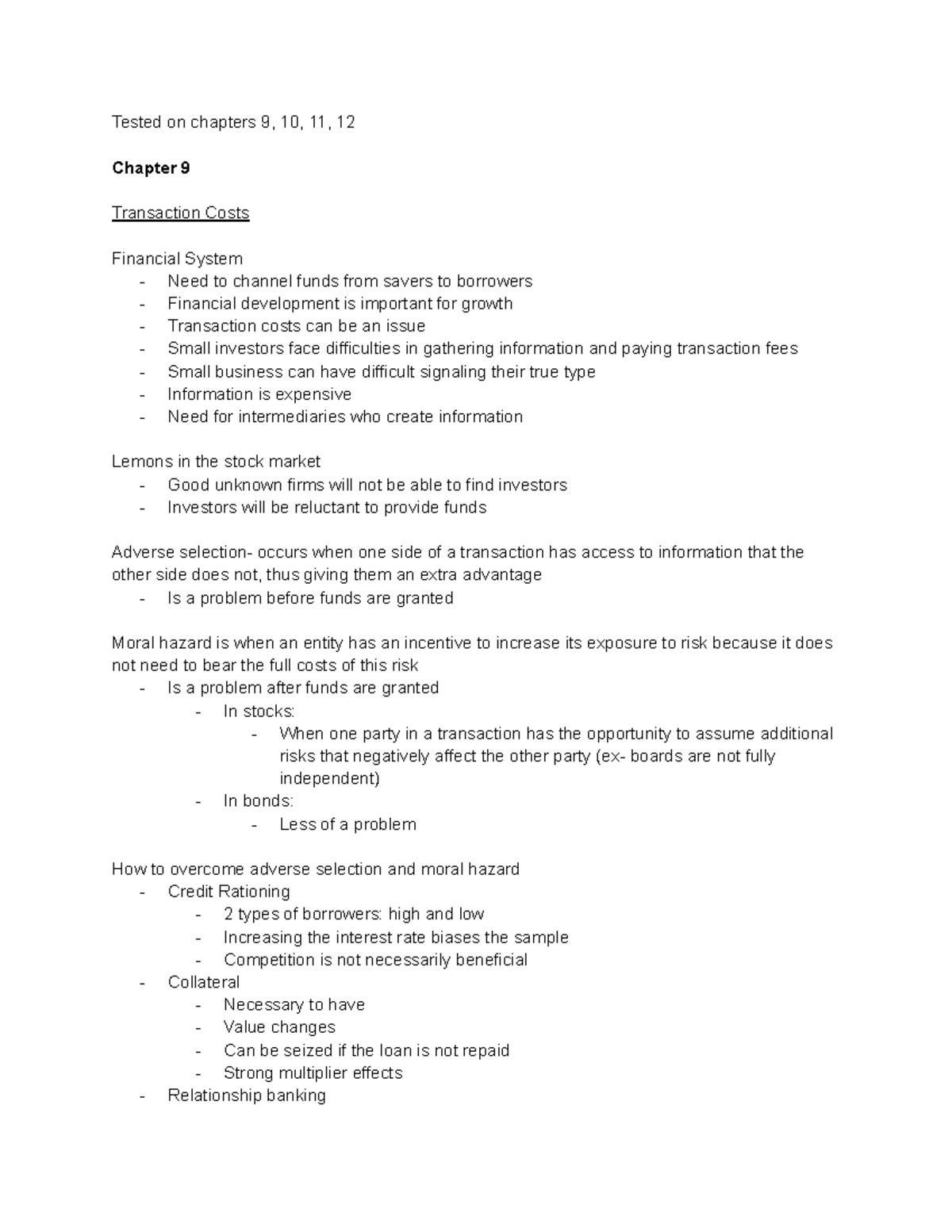 Econ 330 Final Exam Study Notes: Chapters 9-12 Overview - Studocu