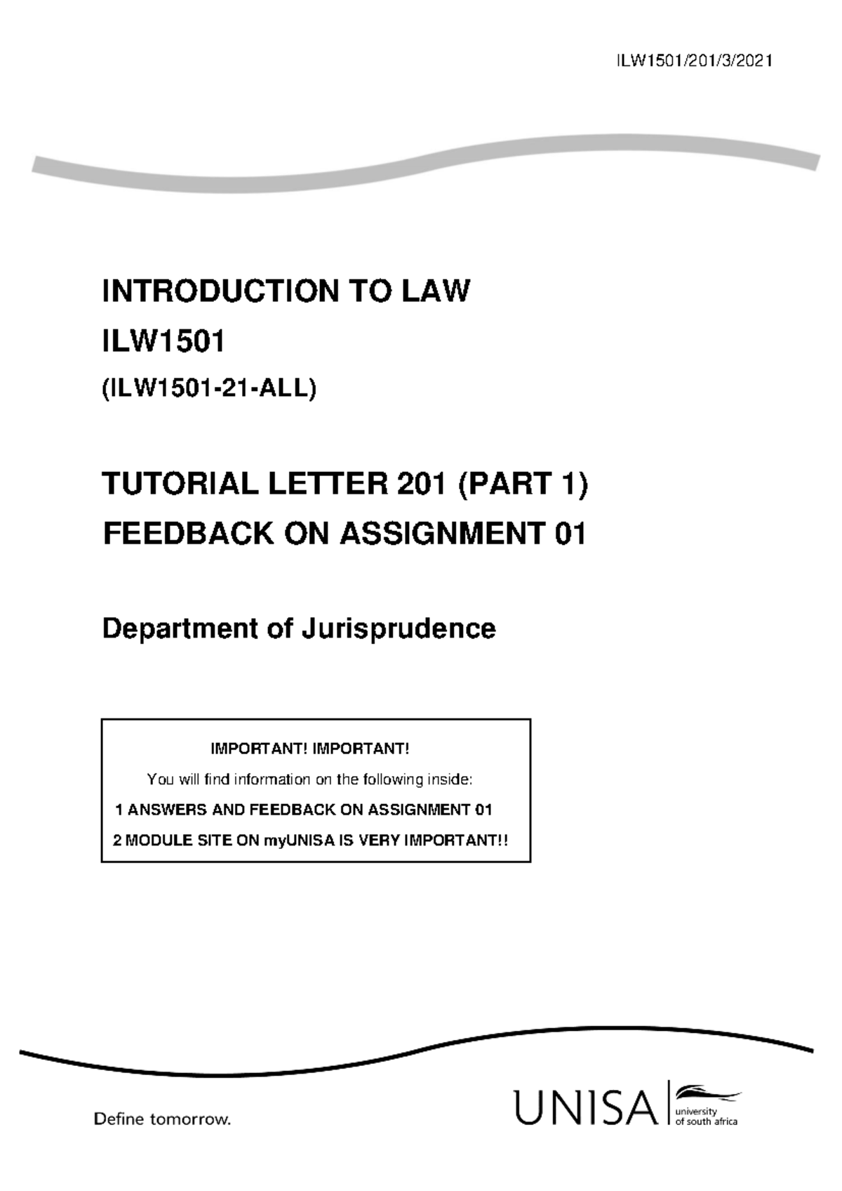 ILW1501 TUTORIAL LETTER 201: Feedback on Assignment 01 - Studocu