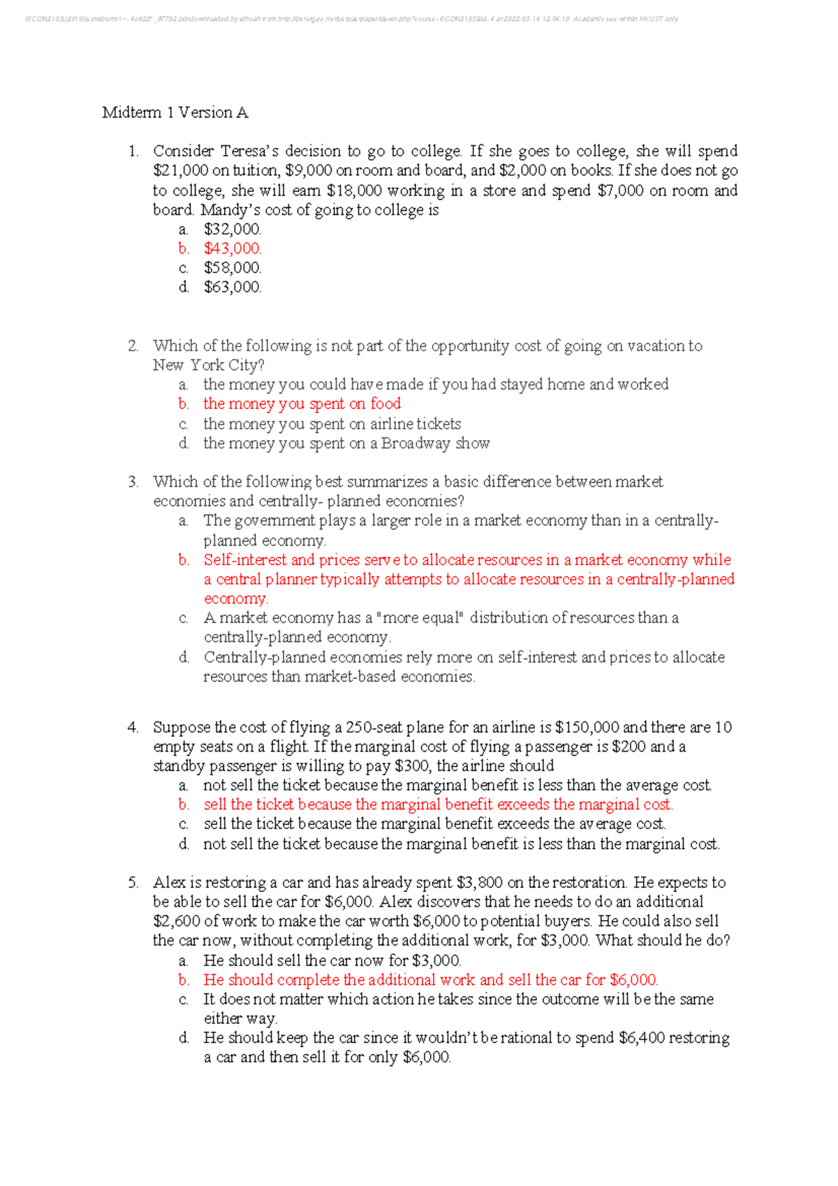 (ECON2103) Midterm Exam 1 Review - Key Concepts and Questions - Studocu
