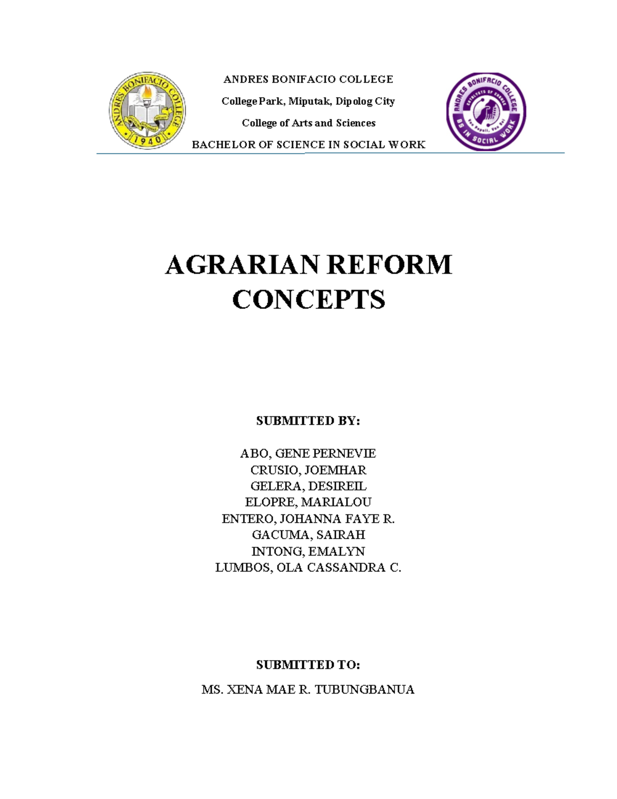 BS Social Work - Agrarian Reform Concepts Lecture Notes - Studocu