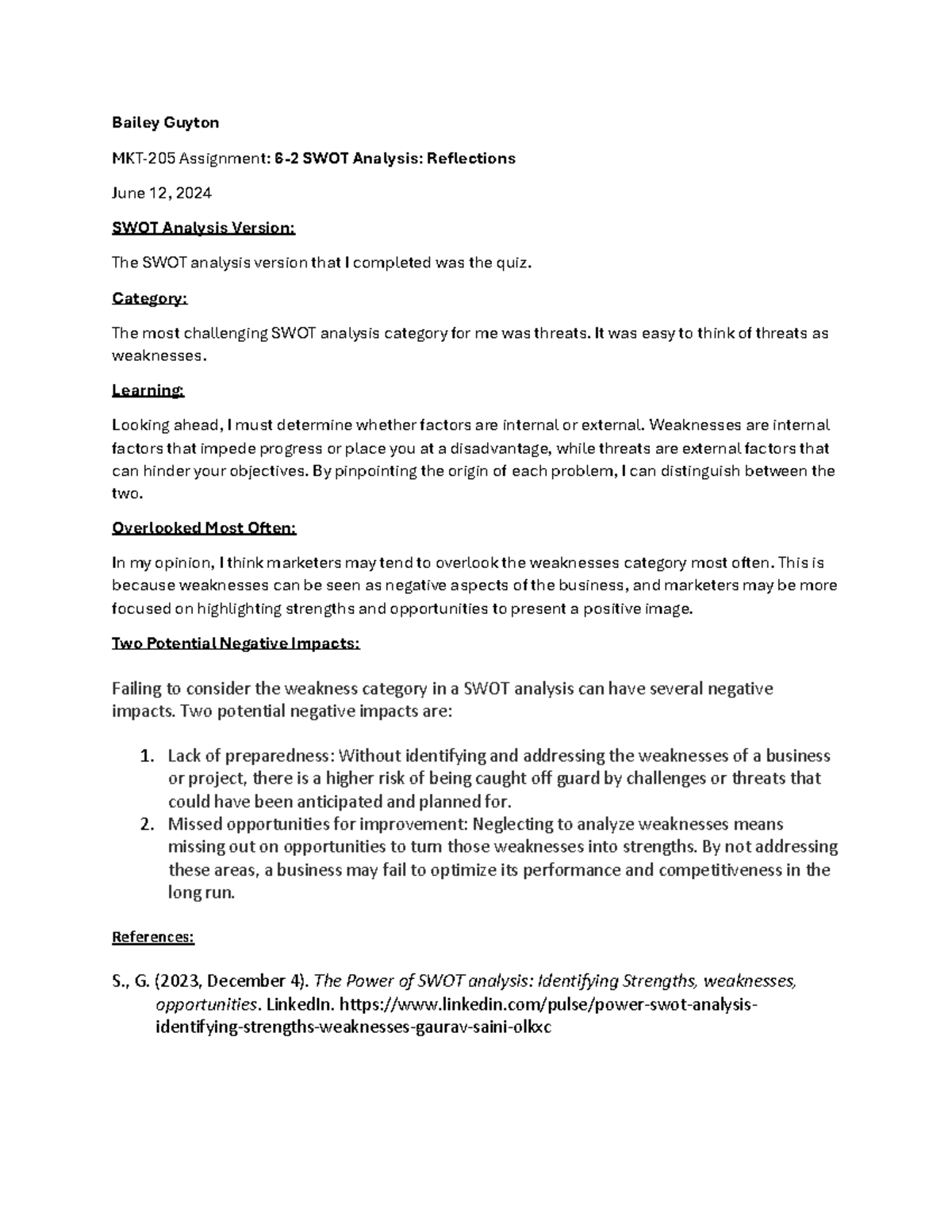 6-2 SWOT Analysis Reflections - Category: The most challenging SWOT ...