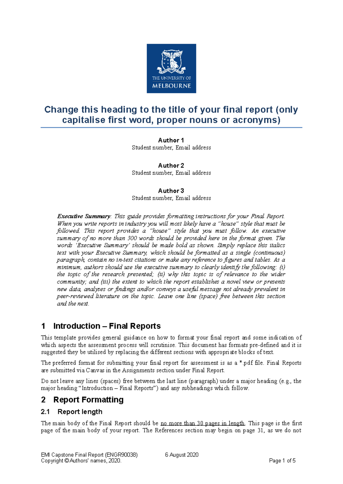 EMI Capstone Final Report Style Guide (ENGR90038) - 2022 Edition - Studocu