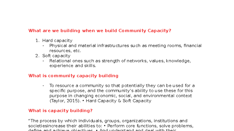 CAS101 Week 5 Notes: Understanding Community Capacity Building - Studocu