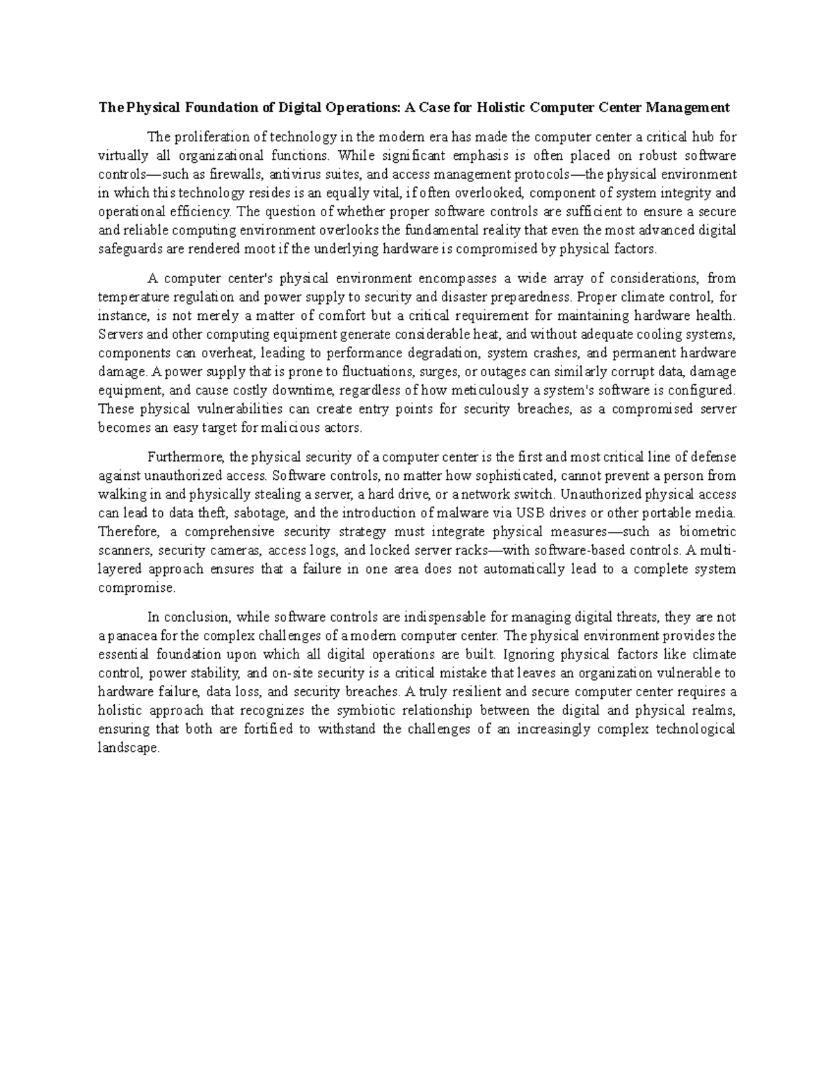 Holistic Management of Computer Centers: A Case Study on Physical ...