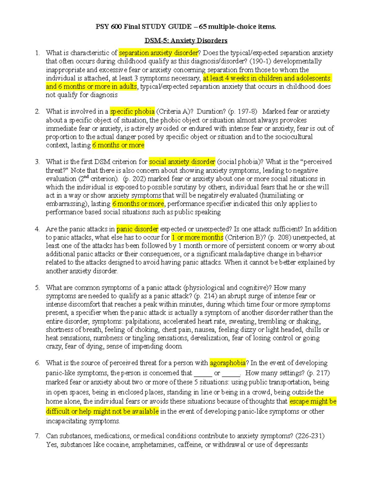 PSY 600 Final Exam Study Guide: Anxiety, OCD, and Related Disorders ...