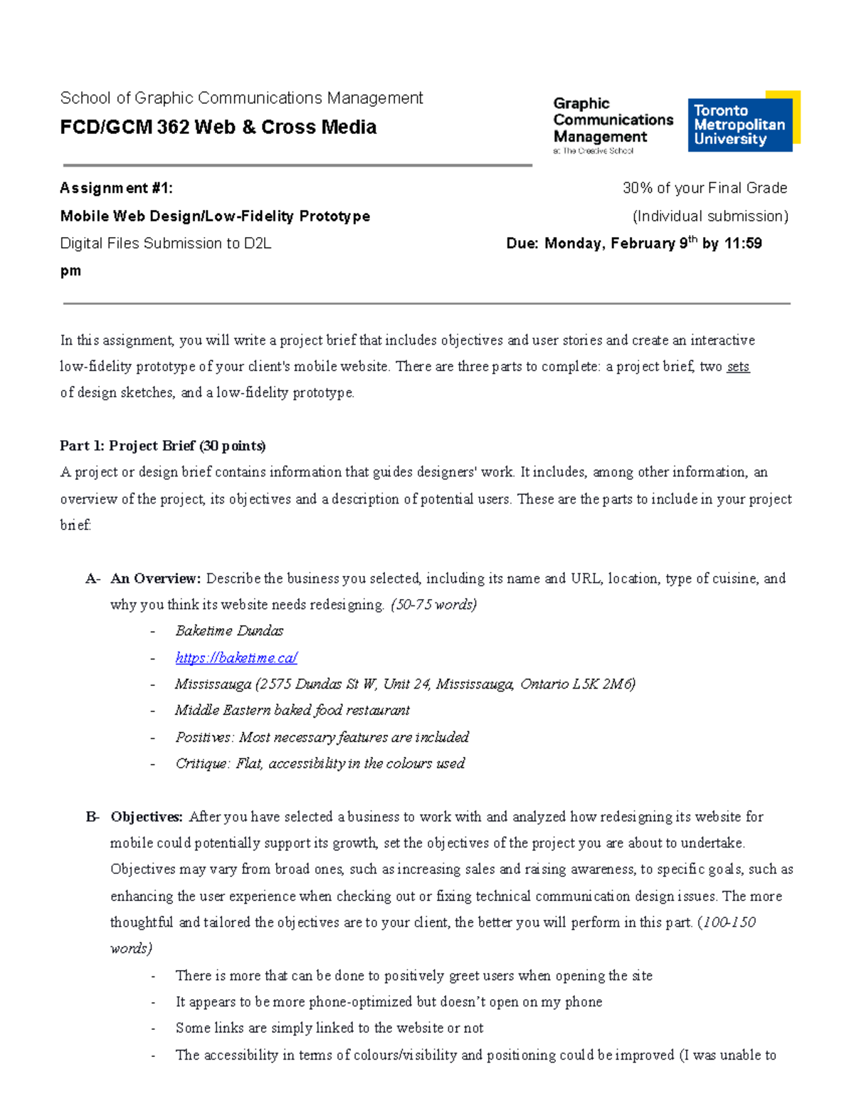 GCM362-W2026 Final Grade Mobile Web Prototype Project Brief - Studocu