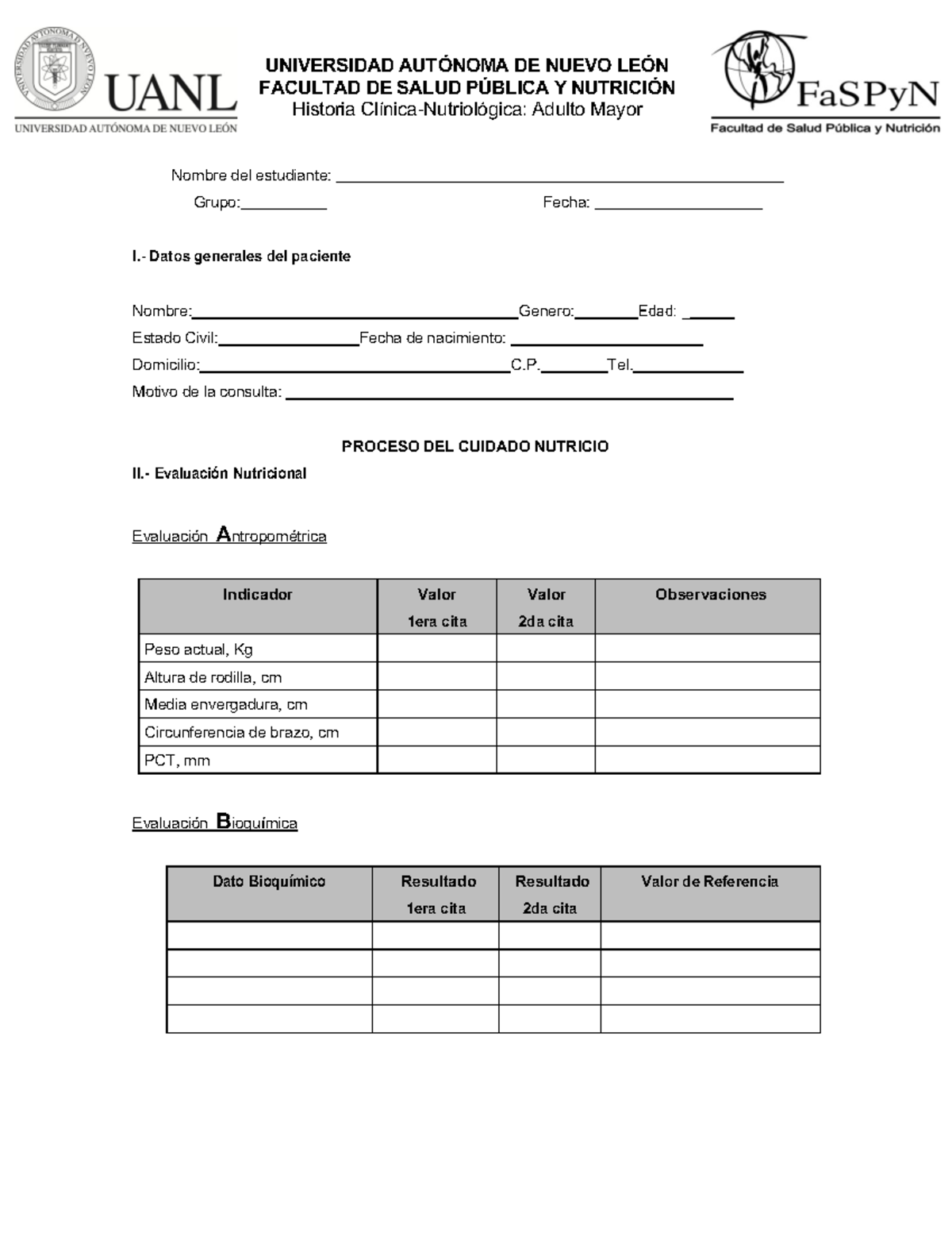 Historia Clínica-Nutriológica: Adulto Mayor - Salud Pública y Nutrición - Document Preview
