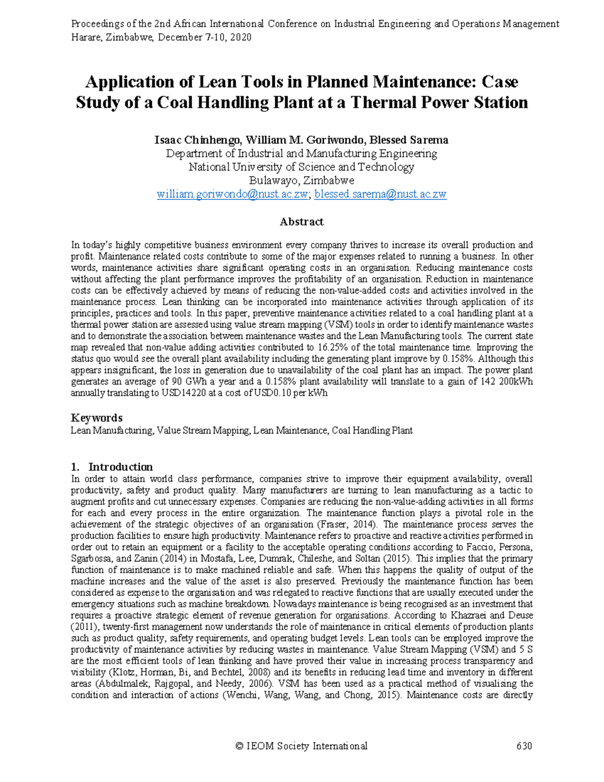 Application of Lean Tools in Maintenance: Case Study of a Coal Handling ...