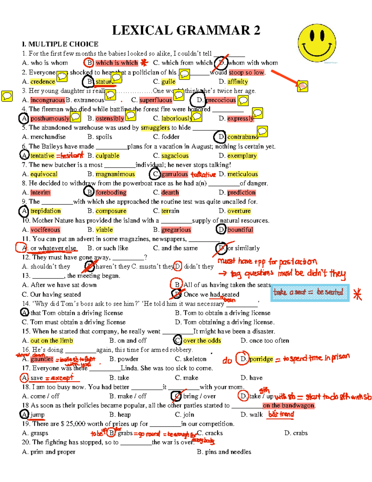 Lexical Grammar 2 - Multiple Choice Questions for CAE Vocab - Studocu