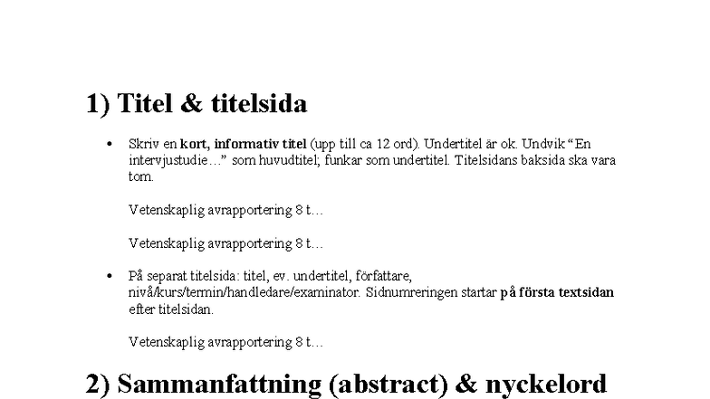 Vetenskaplig avrapportering 8: Hur man skriver en rapport - Studocu