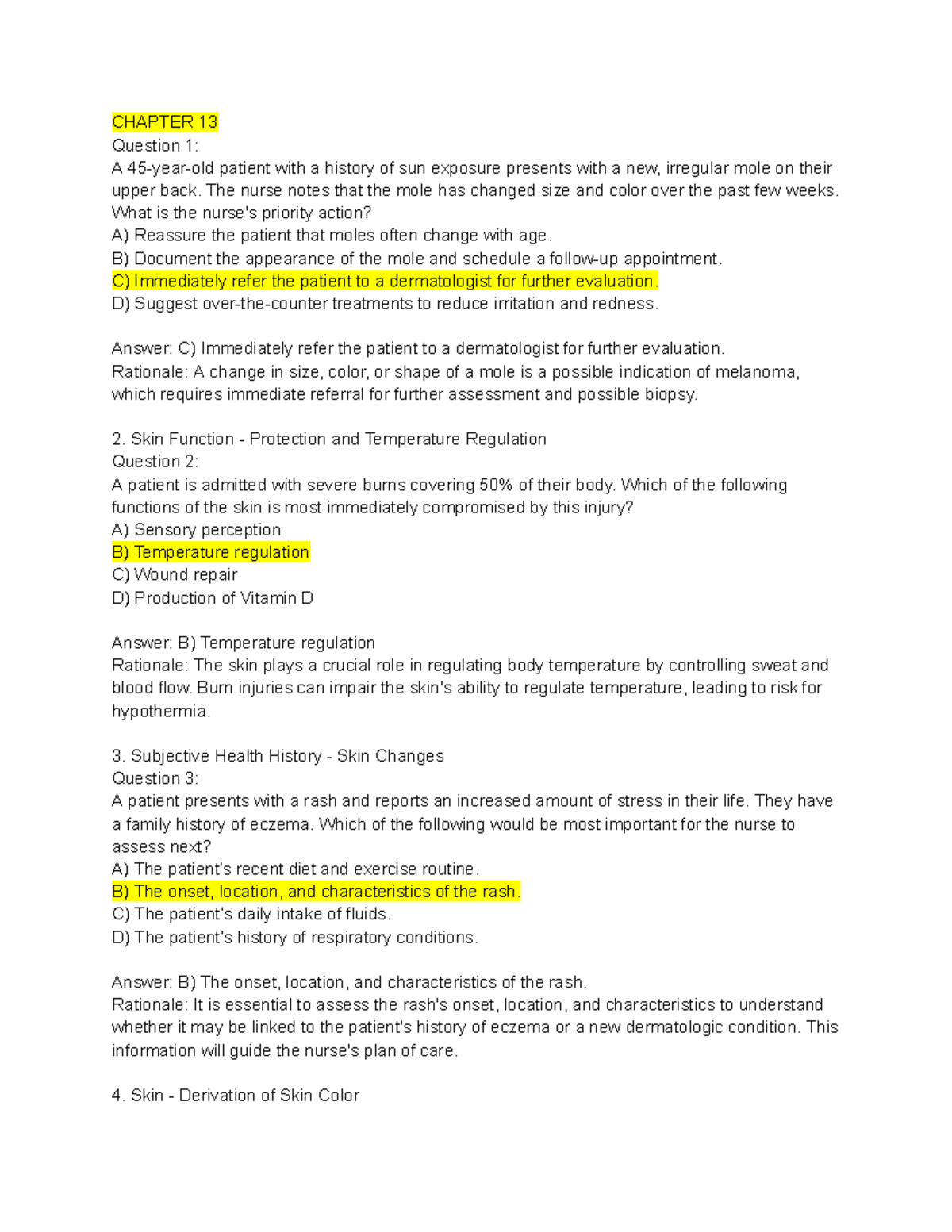 Health Assessment Questions and Answers for Chapter 13 (NURS 101) - Studocu