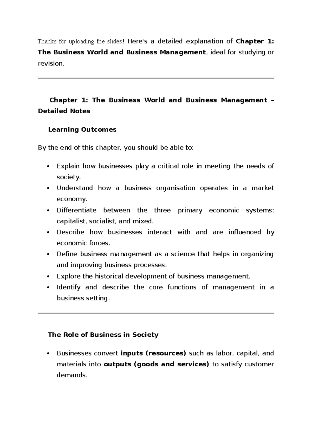 Business Management (BM101) Chapter 1: The Business World Explained ...