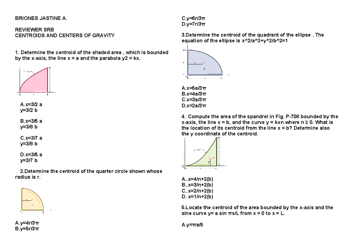 Title: MECH 101: Review Notes on Centroids and Gravity Centers - Studocu