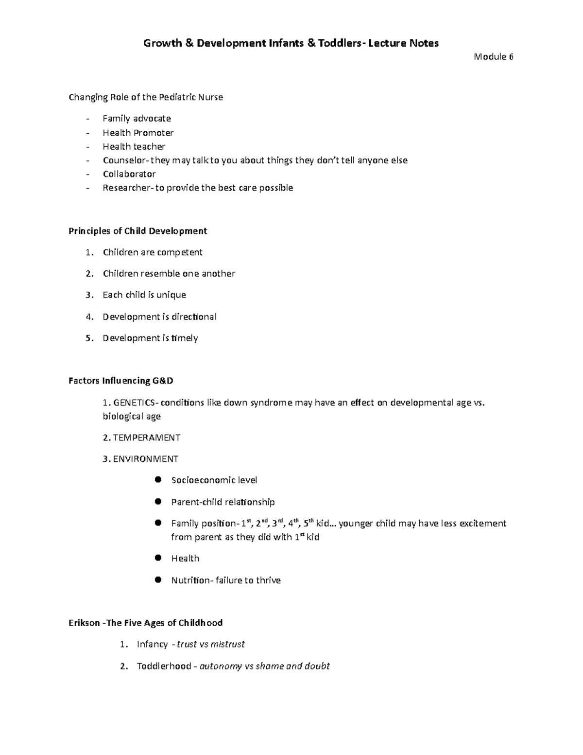 Growth & Development of infant and Toddler - Module 6 Changing Role of ...
