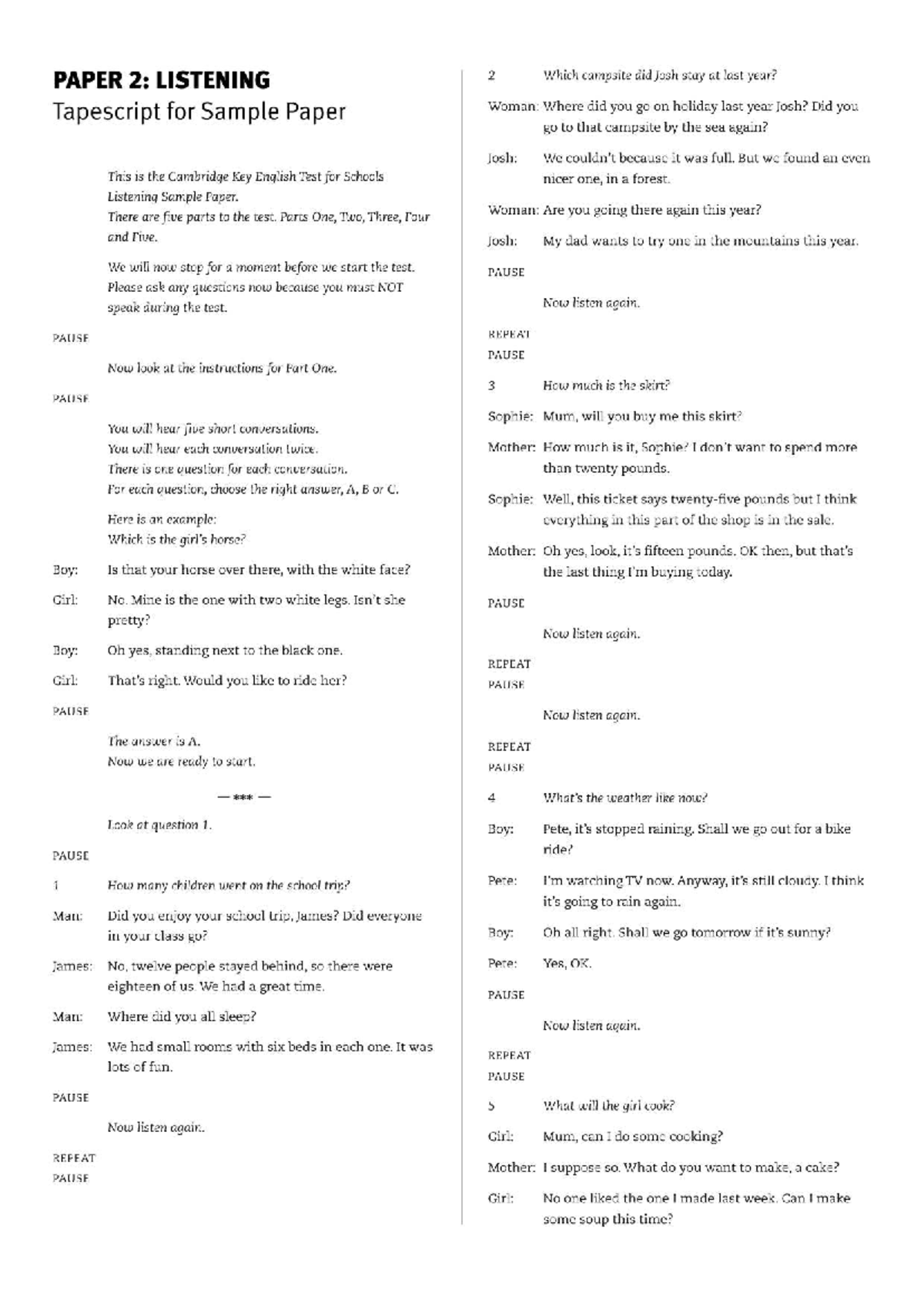 Cambridge English: Key for Schools - Sample Paper 1 Listening ...