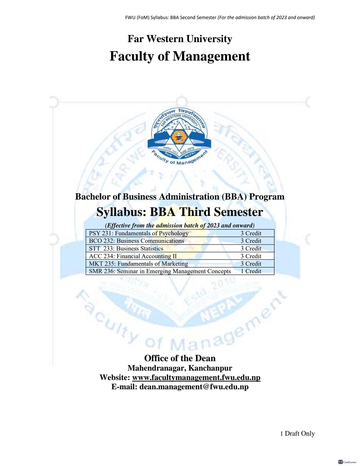 BBA III Draft course 250202 145753 - FWU (FoM) Syllabus: BBA Second ...